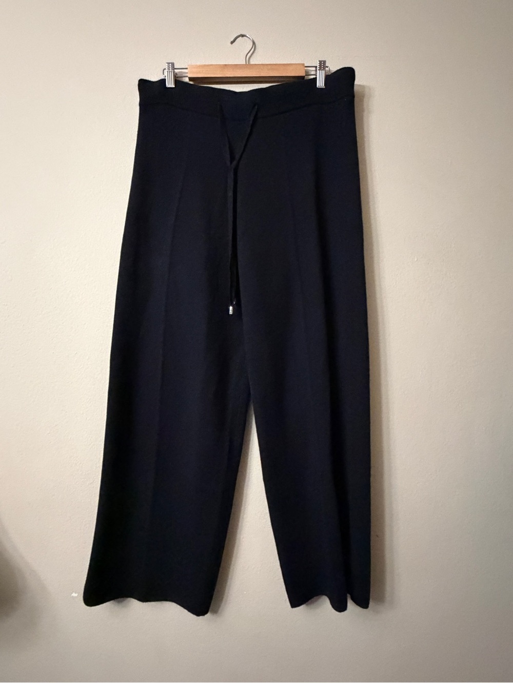 Laurel Grey Black Knit High Rise Wide Leg Ankle Pants Drawstring NWT XL
